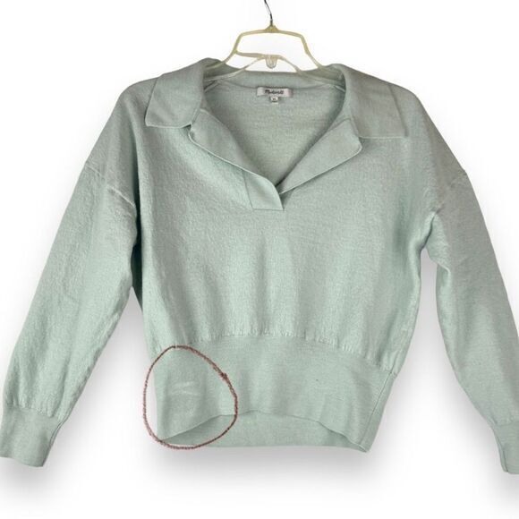 Madewell Polo Sweater Womens Size XL Mint Green 100% Merino Wool Academia Preppy - Picture 3 of 13